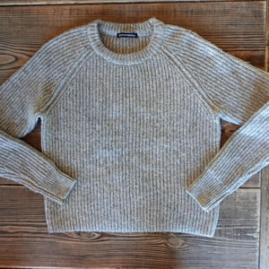 Brandy Melville Sweater Womens One Size Gray Ribbed Knit Wool Blend Crewneck